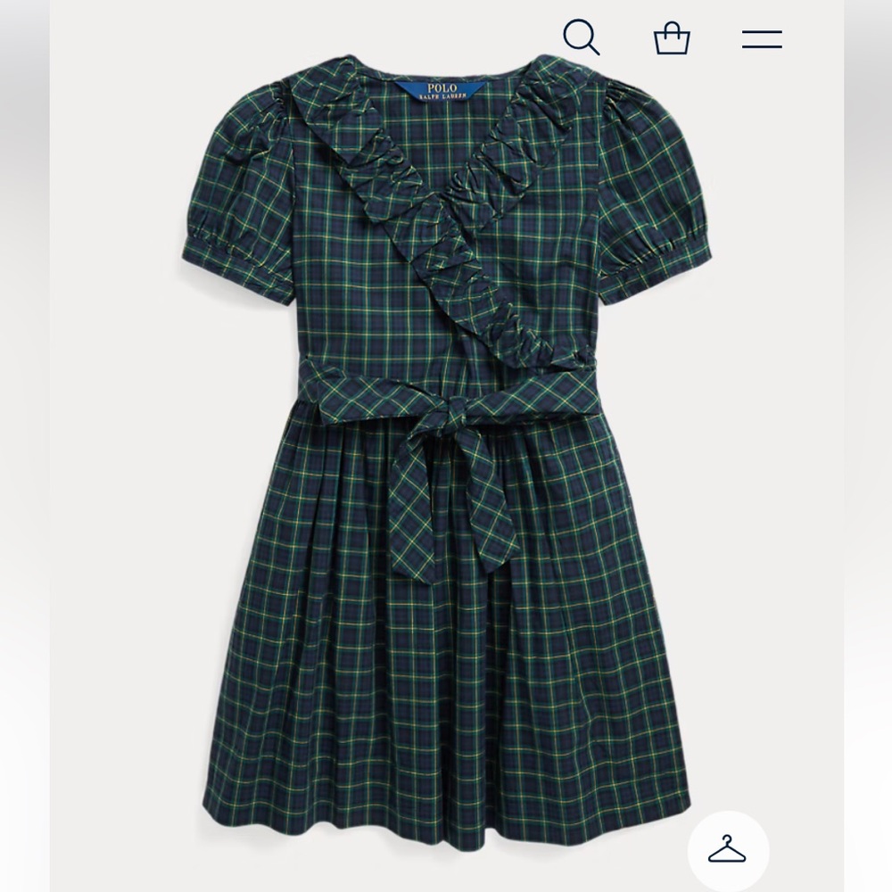 Ralph Lauren Girls Plaid Ruffled Cotton Wrap Dress